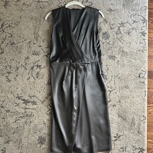 Ports 1961 Gun Metal Gray Sleeveless Silk Mini Wrap-Style Dress